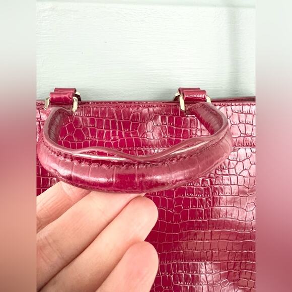 Talbots red leather crocodile embossed crossbody bag satchel work office oxblood - Picture 4 of 12